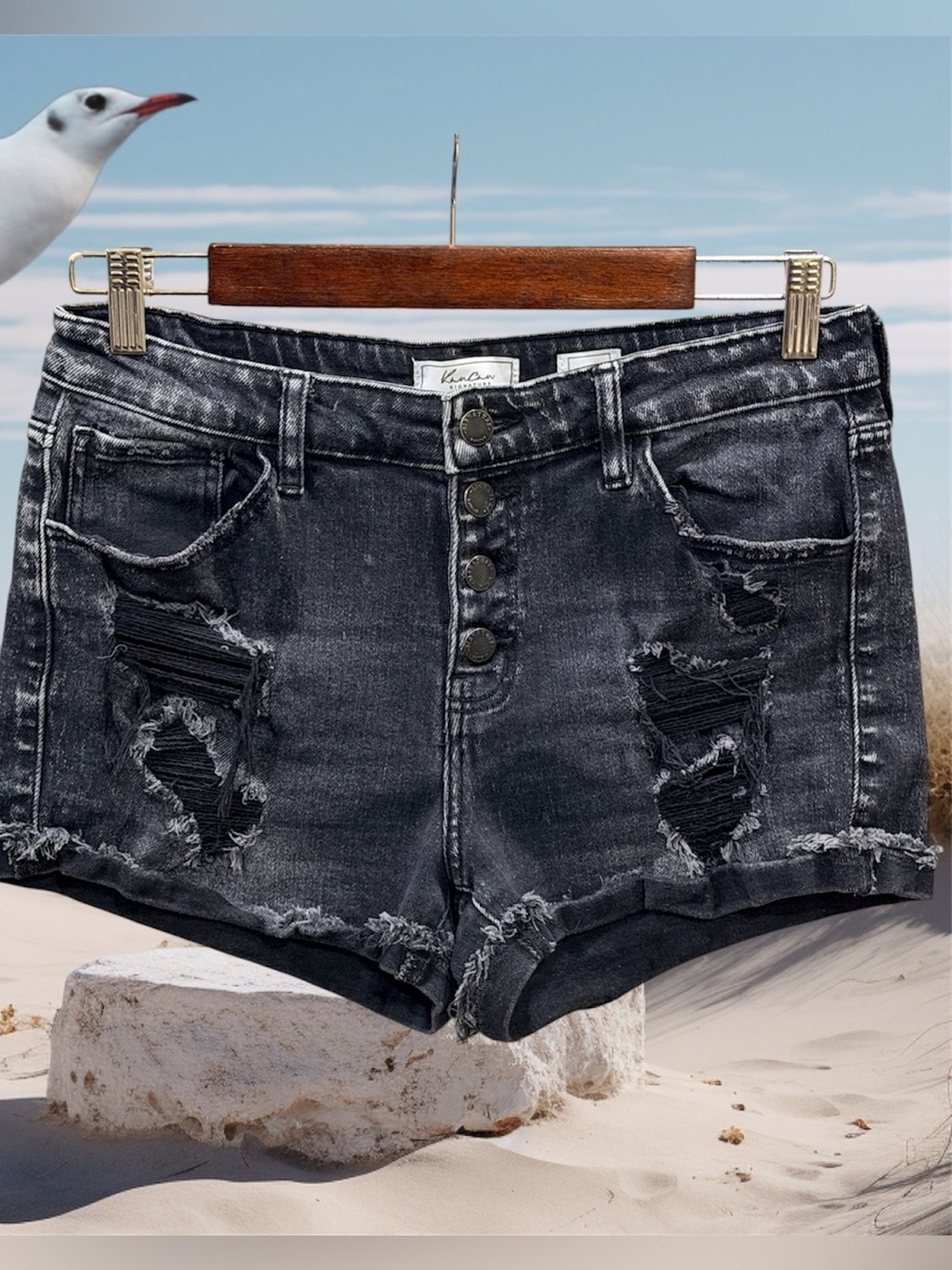 Kancan Destroyed Frayed Women’s Black Shorts Size 30